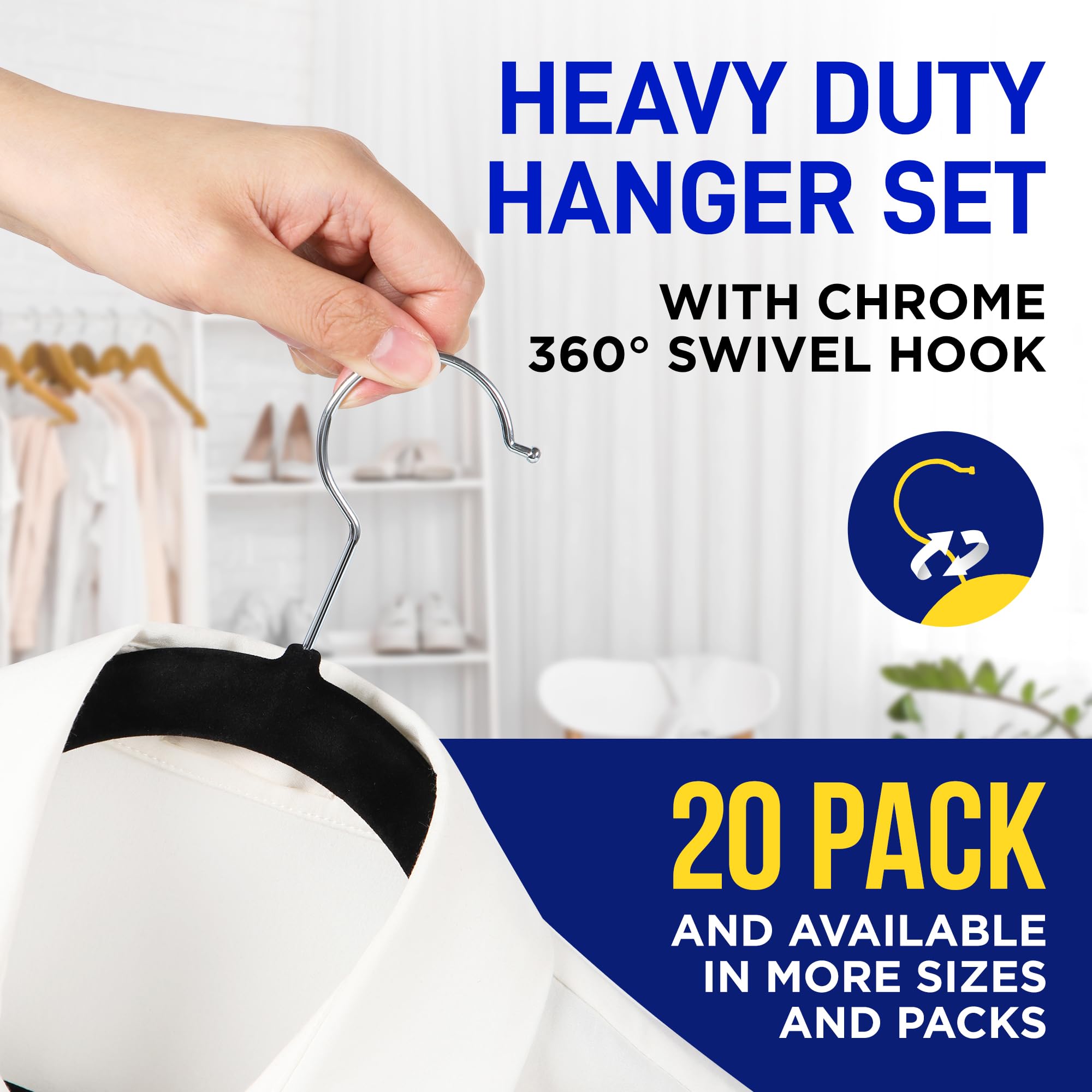 Lifemaster Velvet Non-Slip Plastic Hanger Set - 20 Pieces Non-Slip Clothes Hanger Set With 360 Swivel Hook, Space-Saving, Sleek